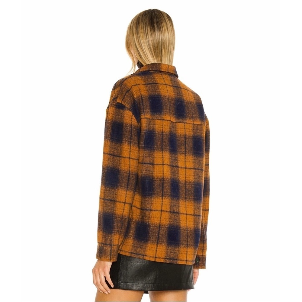 AMANDA UPRICHARD Hollis Shirt Jacket in Navy Gold Plaid M - Picture 2 of 11